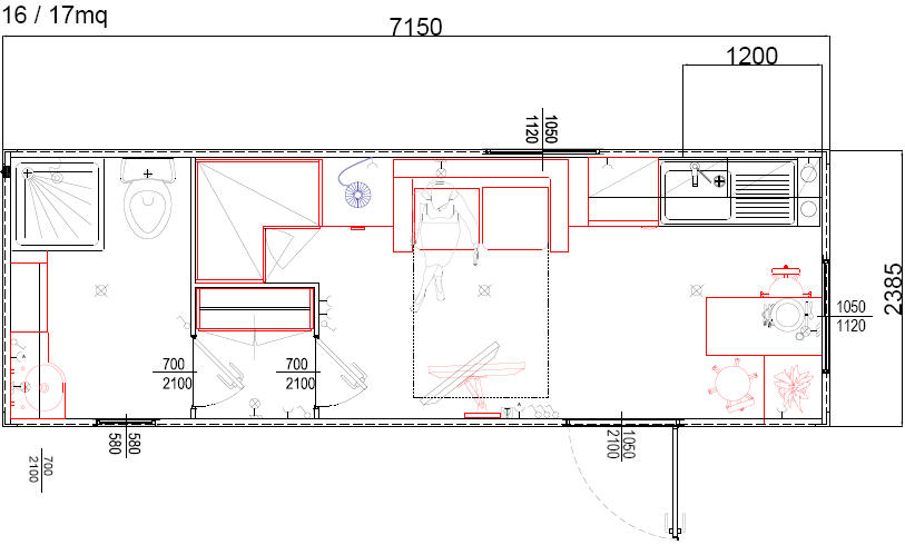 Container monoblocco Abitativo Bungalow7100x2400