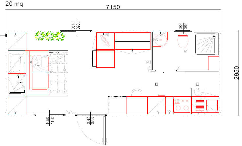 Container monoblocco Abitativo Bungalow7100x 3000